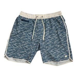 Vuori Mens Large Blue Banks Shorts Abstract Waves Stretch Zip Pocket V330
